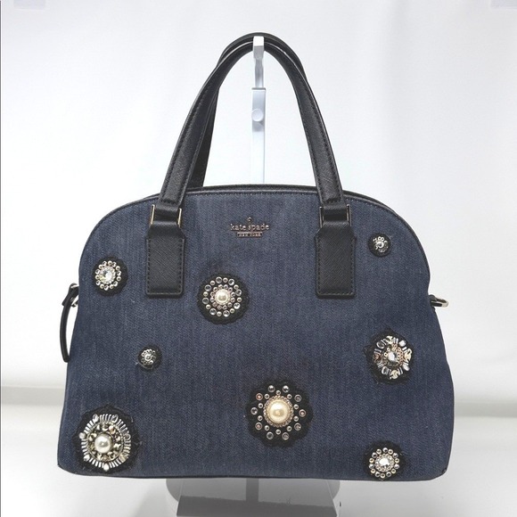 kate spade Handbags - Kate Spade Cameron Street Lottie denim satchel pearl and crystal embellishments